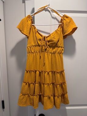City Studio Mustard Yellow Tiered Mini Dress